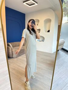 Yırtmaçlı Basic Modal Elbise Gri