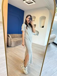 Yırtmaçlı Basic Modal Elbise Gri