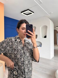 Etnik Desenli Siyah Beyaz Takım