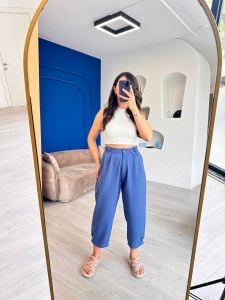 Mavi Paça Detaylı Pantolon
