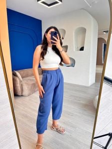 Mavi Paça Detaylı Pantolon