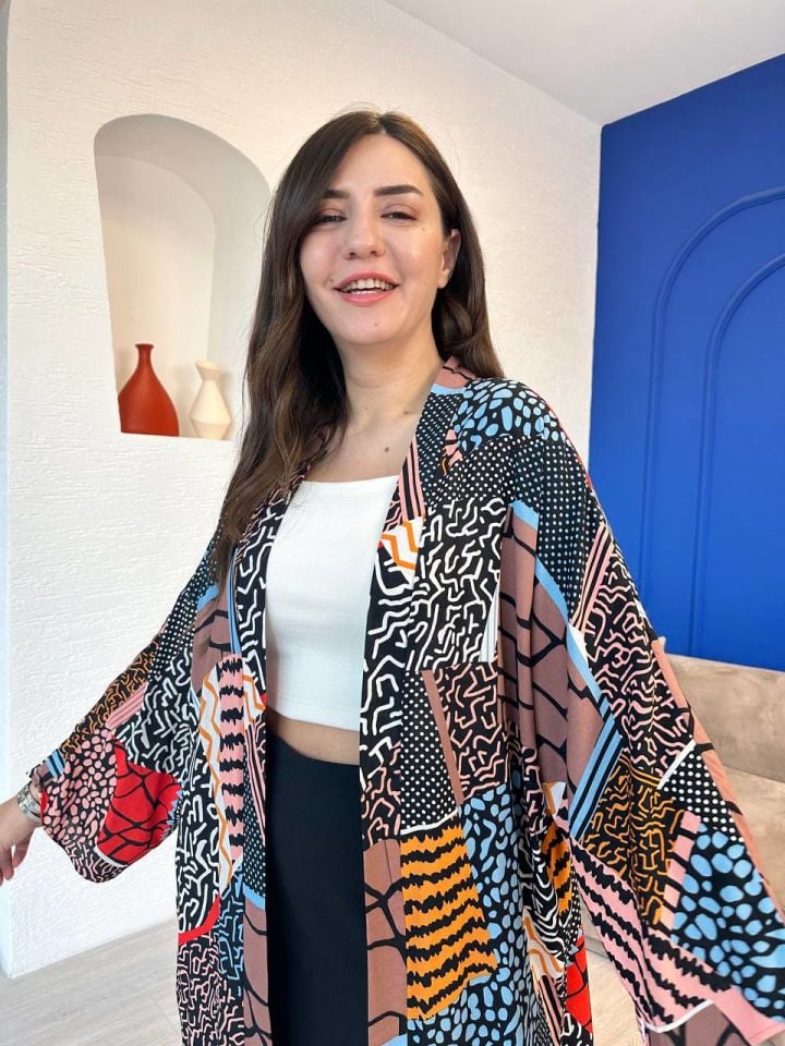 Renkli Kemerli Kimono