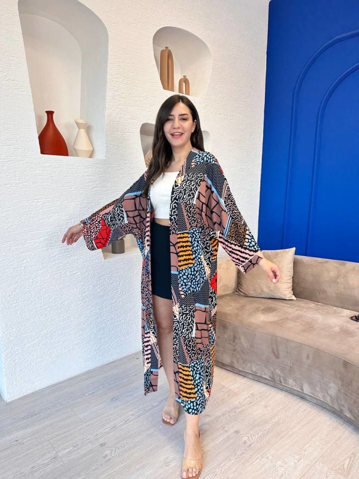 Renkli Kemerli Kimono