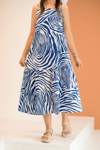 Mavi Zebra Desen Elbise
