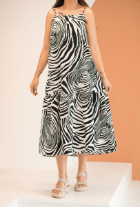 Siyah Zebra Desen Elbise