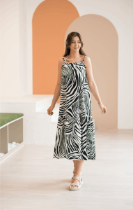 Siyah Zebra Desen Elbise