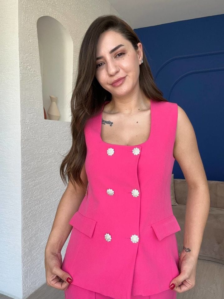 Pembe Taş Düğme Detaylı Premium Takım