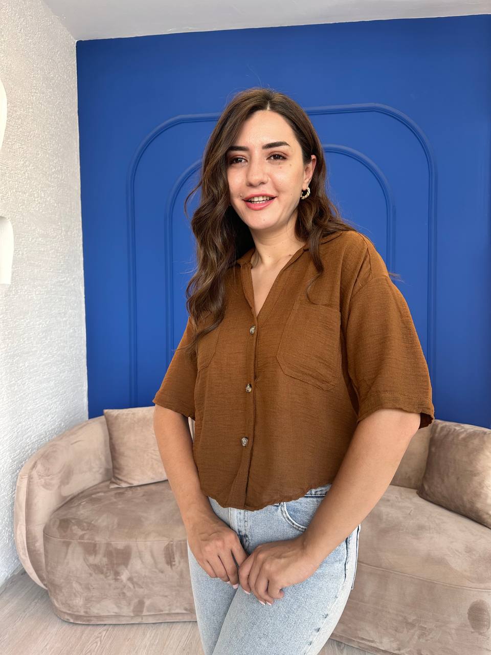 Kahve Cep Detaylı Gömlek