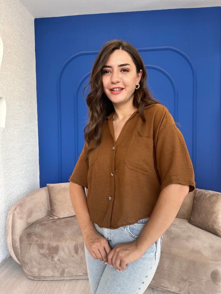 Kahve Cep Detaylı Gömlek