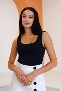 Siyah Kalın Zara Model Kare Yaka Bluz