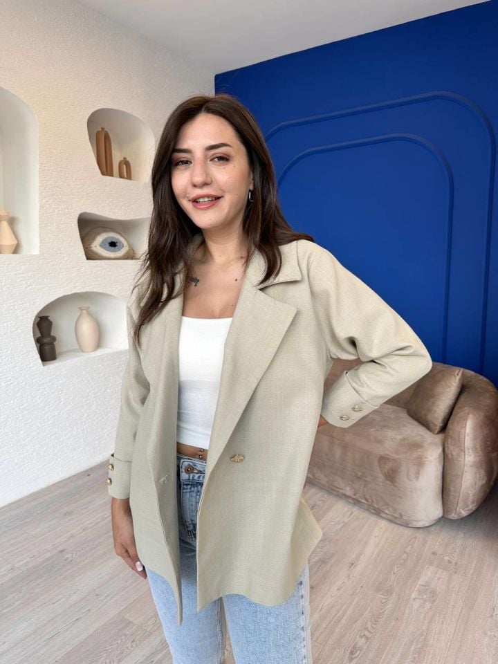 Vizon Oversize Gold Düğme Ceket