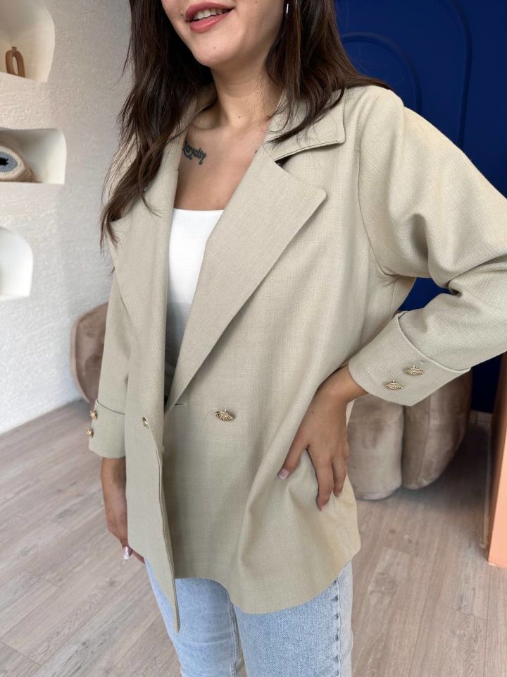 Vizon Oversize Gold Düğme Ceket