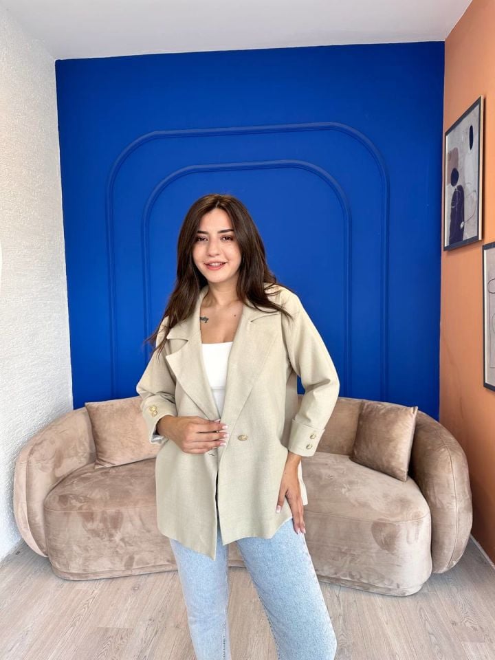 Vizon Oversize Gold Düğme Ceket