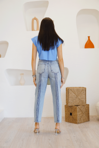 Arkası Çizgili Jean Pantalon