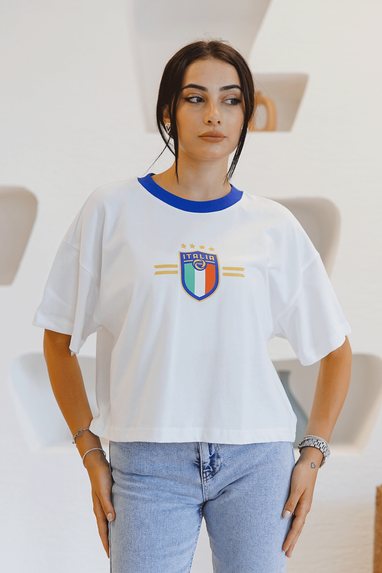 Mavi Bisiklet Yaka İtalia Baskılı T-shirt