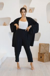 Siyah Uzun Kollu Kimono Takım