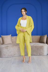 Fıstık Yeşili Uzun Kollu Kimono Takım