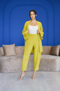 Fıstık Yeşili Uzun Kollu Kimono Takım