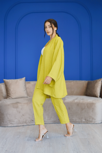 Fıstık Yeşili Uzun Kollu Kimono Takım