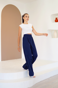 Lacivert Beli Lastik Ve Yazı Detaylı Paraşüt Pantolon