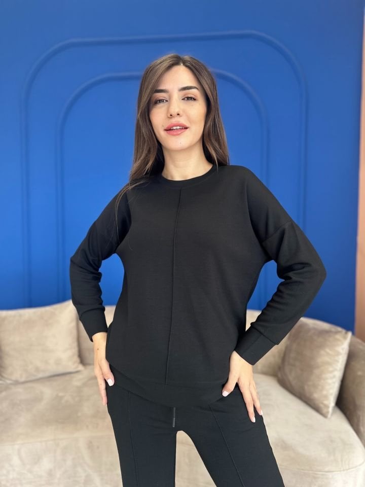 SİYAH OYS Modal Kumaş Likralı Rahat Günlük Ve Şık Alt - Üst Takım Eşofman Takım