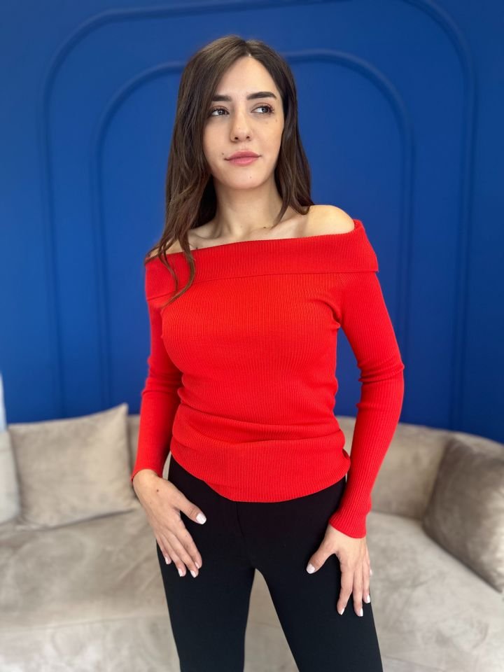Devesta Moda Örme Triko Kayık Yaka Viscon Dökümlü Yüksek Kalite Bluz