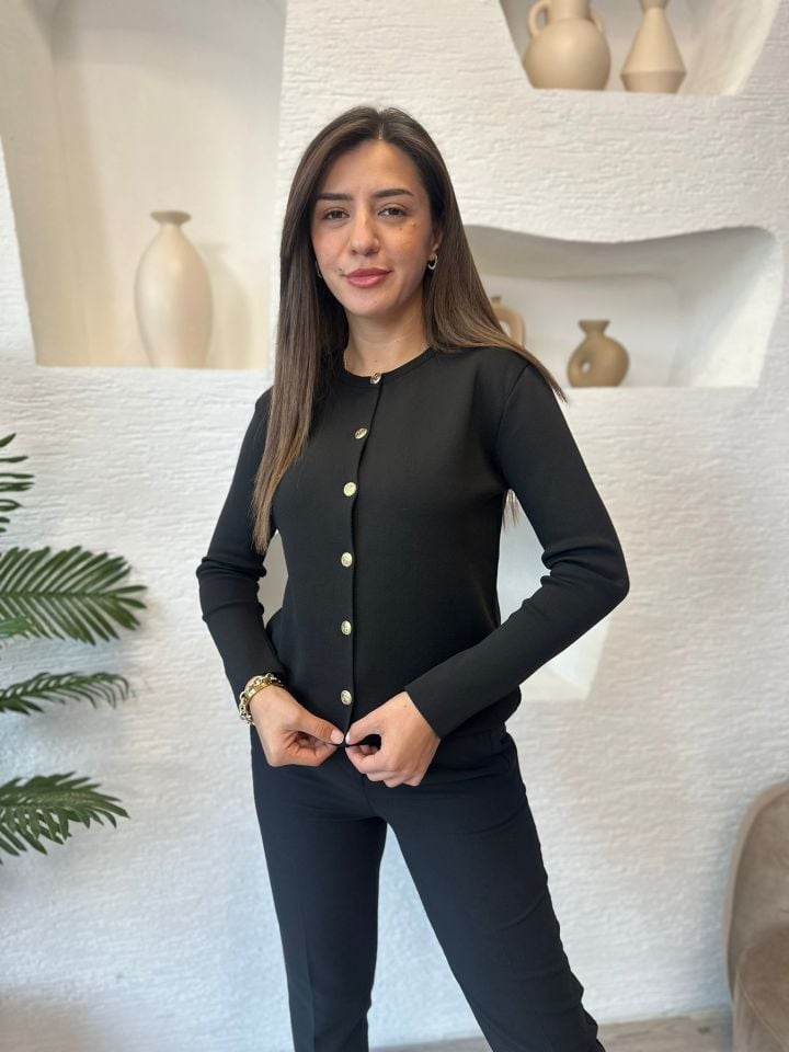 YÜKSEK KALİTE ÇELİK ÖRME DÜĞMELİ CEKET TRİKO 36/44 BDN UYUMLU SİYAH