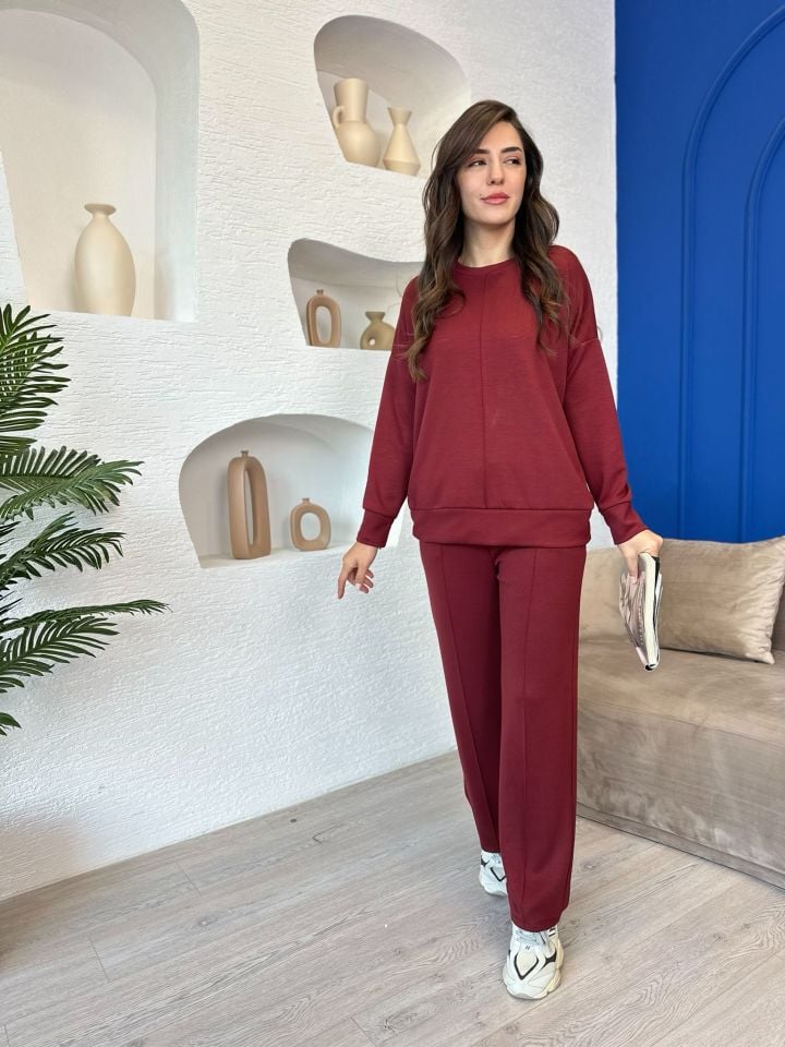 BORDO OYS Modal Kumaş Likralı Rahat Günlük Ve Şık Alt -Üst Takım Eşofman Takım