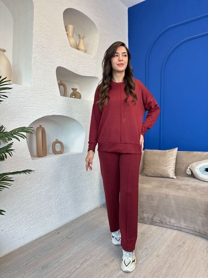 BORDO OYS Modal Kumaş Likralı Rahat Günlük Ve Şık Alt -Üst Takım Eşofman Takım