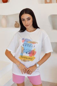 Beyaz Renkli My Self T-Shirt