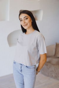 Gri Bol Kalıp Yarasa Kol T-Shirt
