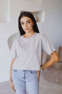 Gri Bol Kalıp Yarasa Kol T-Shirt