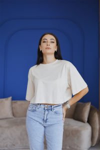 Krem Bol Kalıp Yarasa Kol T-Shirt