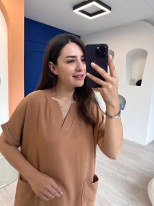 Sütlü Kahve Çift Cepli Keten Elbise