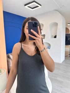 Füme Askılı Midi Elbise