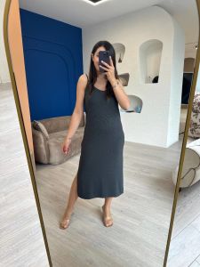 Füme Askılı Midi Elbise